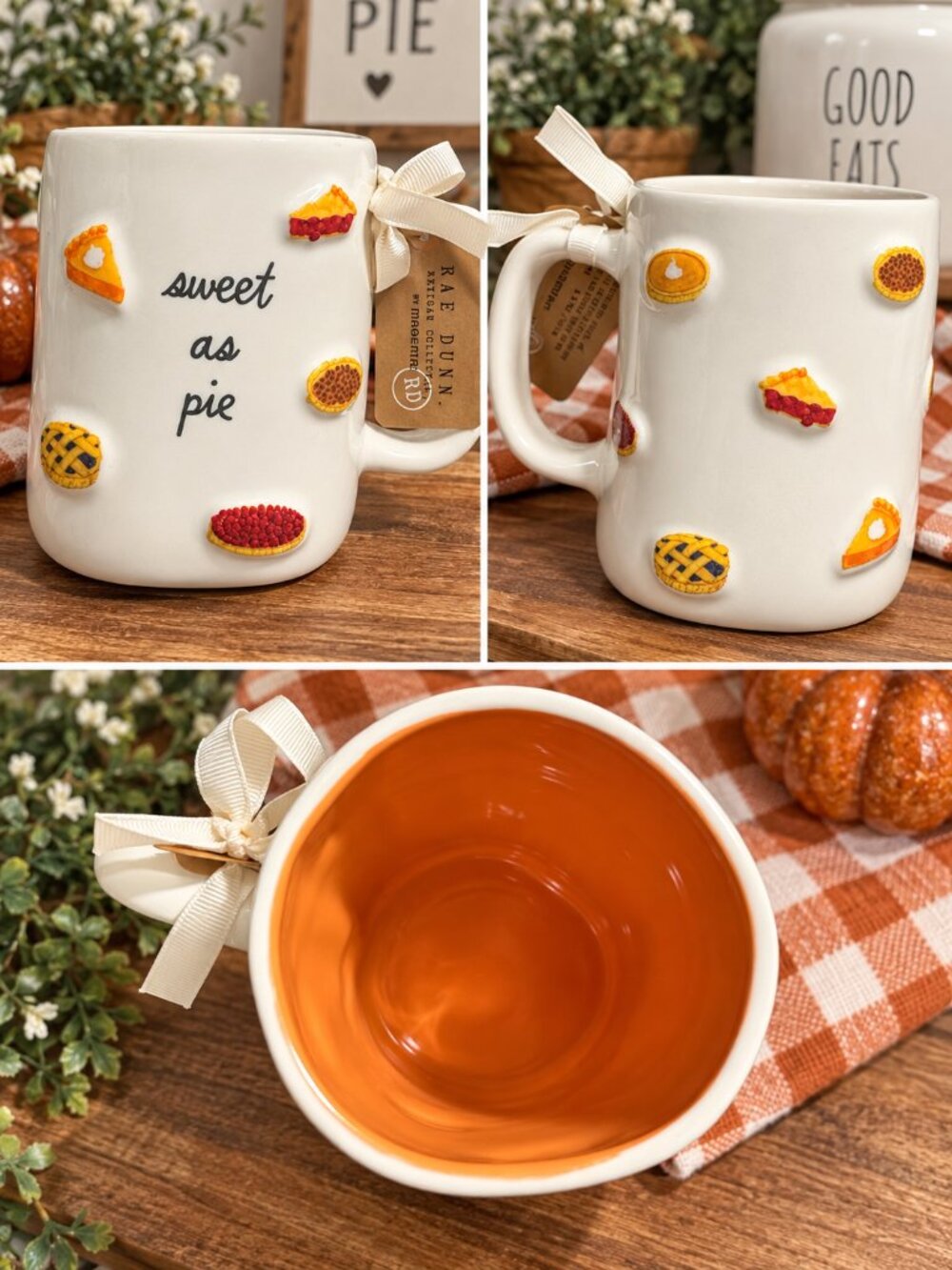 Rae Dunn Sweet As Pie Mug 3D Pie Accents Orange Interior Fall Thanksgiving